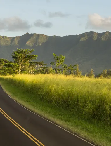 Road with mountains in Hawaii