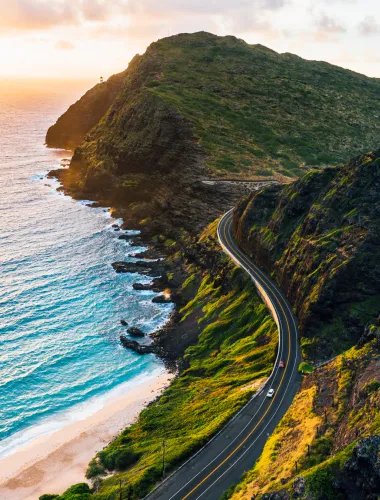Aerial of Makapu’u Beach Park of the Windward Coast on O’ahu in Hawai’i