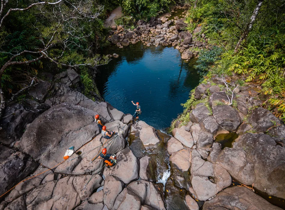 Rappelers during a guided tour on Maui